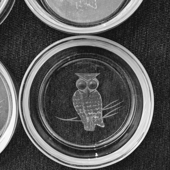 Vintage Coasters Etched Owl 4pc Set - Picture 2 of 2